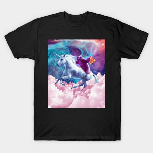 Space Sloth On Unicorn - Sloth Pizza T-Shirt by Random Galaxy